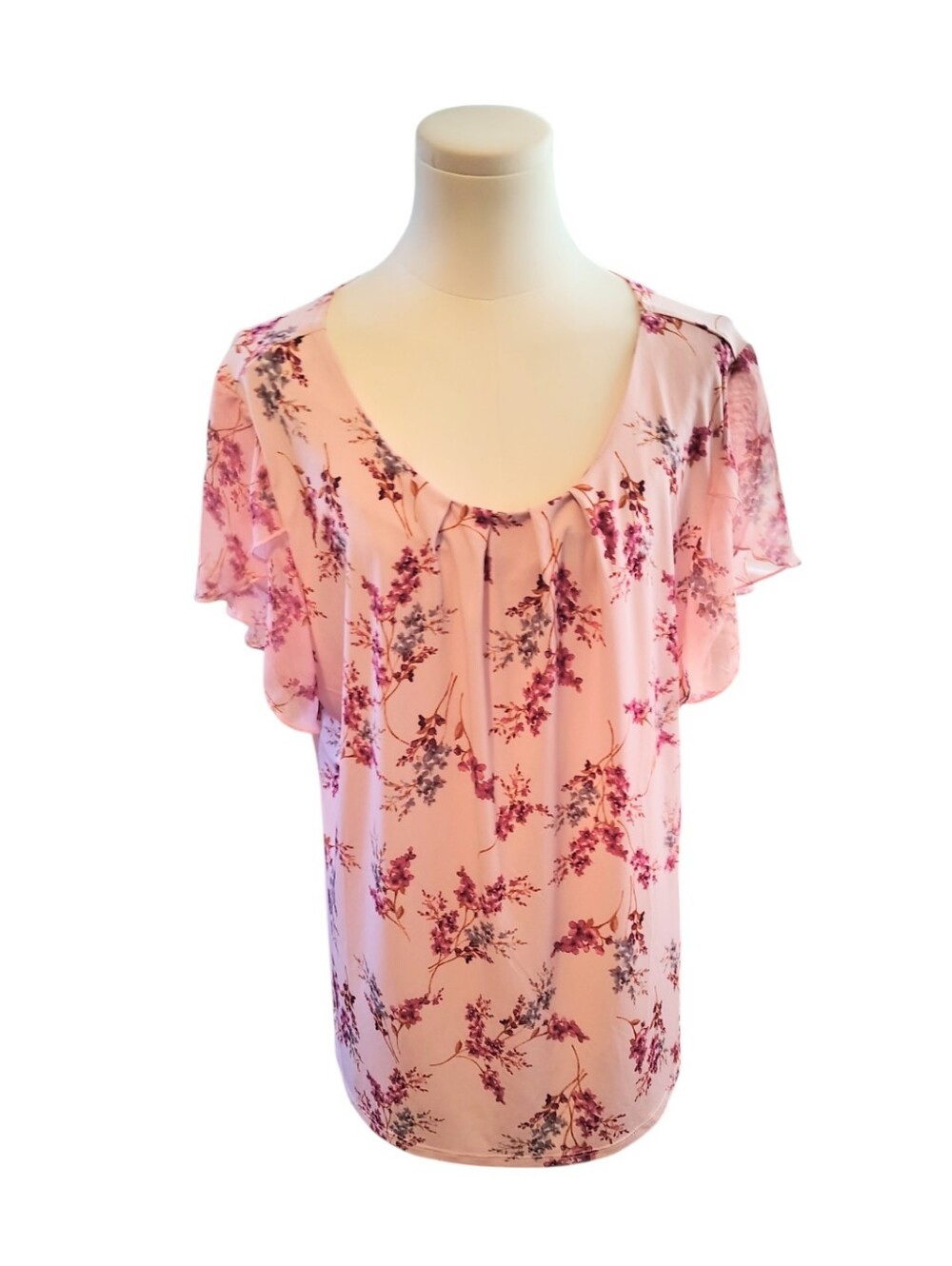 Adele & May Ruffled Pink Floral And Branch Dainty Pleated Blouse Size XL